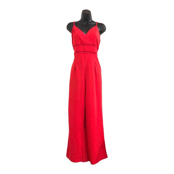 Trixxi Red spaghetti strap v-neck perforated waist jumpsuit size large new‎ - Picture 10 of 16